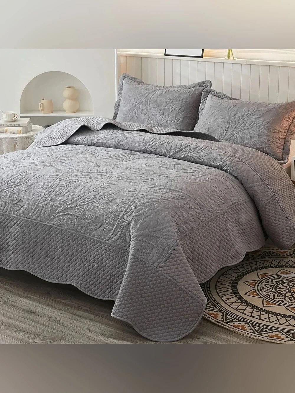 3 PIECE 100% COTTON QUILT SET, OVERSIZED QUILTED BEDSPREAD